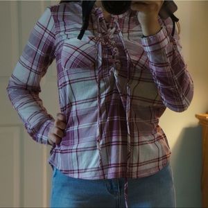 Pink and white flannel shirt